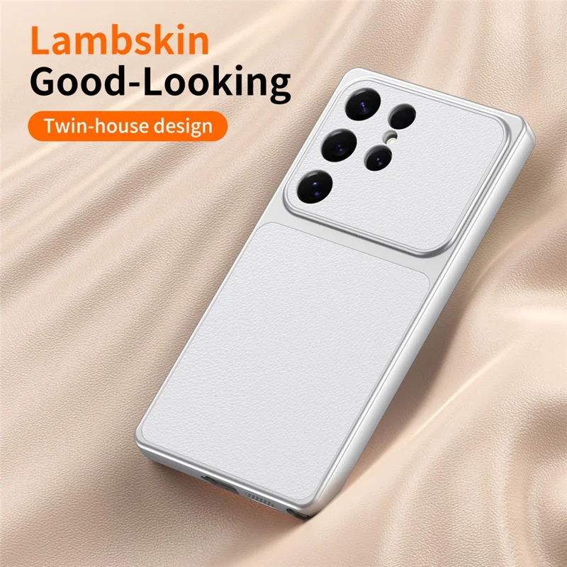 Capa de Telemóvel para Samsung Galaxy S25 Ultra, Textura em Pele de Cordeiro, PC TPU PU, Couro Sintético, Capa Protetora à Prova de Choque - Preto