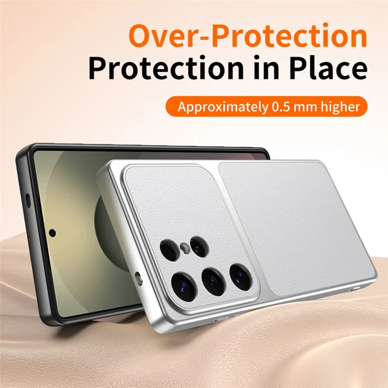 Capa de Telemóvel para Samsung Galaxy S25 Ultra, Textura em Pele de Cordeiro, PC TPU PU, Couro Sintético, Capa Protetora à Prova de Choque - Preto