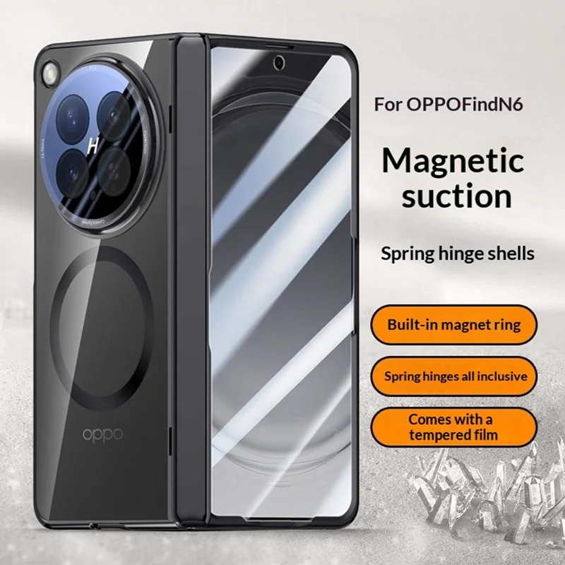 Étui magnétique pour Oppo Find N6 5G, coque rigide en PC + acrylique avec protecteur d'écran HD - Noir