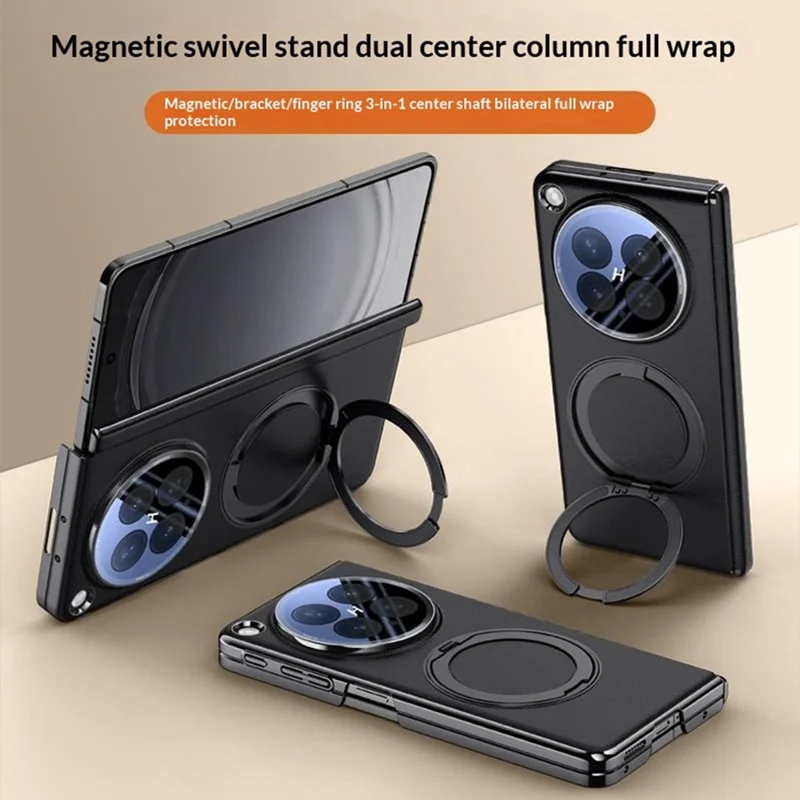 For Oppo Find N6 5G Magnetic Case with Tempered Glass Lens Protector 360° Rotating Ring Kickstand Protective Cover - Black