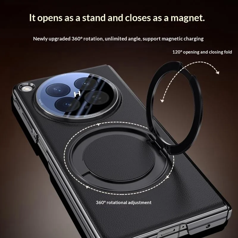 For Oppo Find N6 5G Magnetic Case with Tempered Glass Lens Protector 360° Rotating Ring Kickstand Protective Cover - Black
