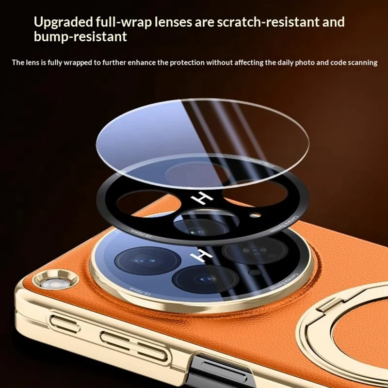 For Oppo Find N6 5G Magnetic Case with Tempered Glass Lens Protector 360° Rotating Ring Kickstand Protective Cover - Black