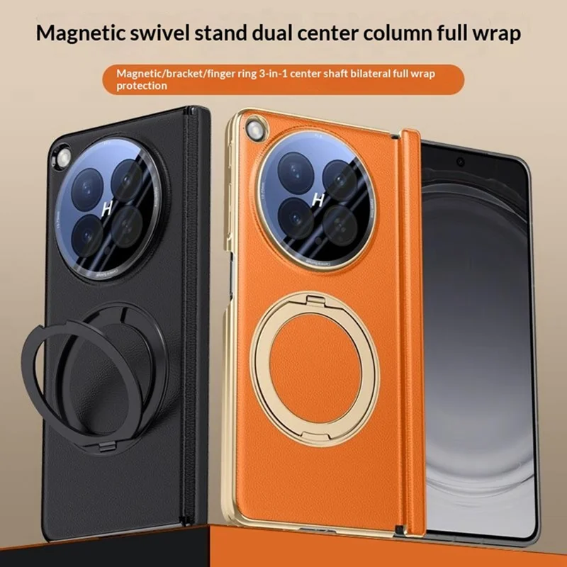 For Oppo Find N6 5G Magnetic Case with Tempered Glass Lens Protector 360° Rotating Ring Kickstand Protective Cover - Black