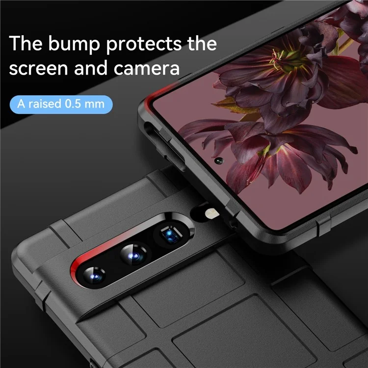 For Google Pixel 7 Pro 5G Rugged Square Grid Texture TPU Cover Shockproof Protective Phone Case - Black