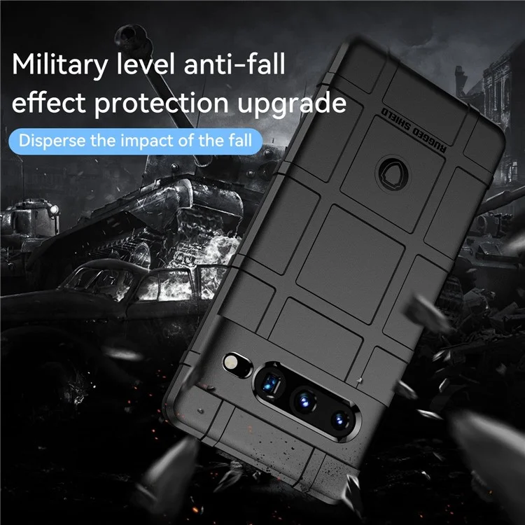 For Google Pixel 7 Pro 5G Rugged Square Grid Texture TPU Cover Shockproof Protective Phone Case - Black