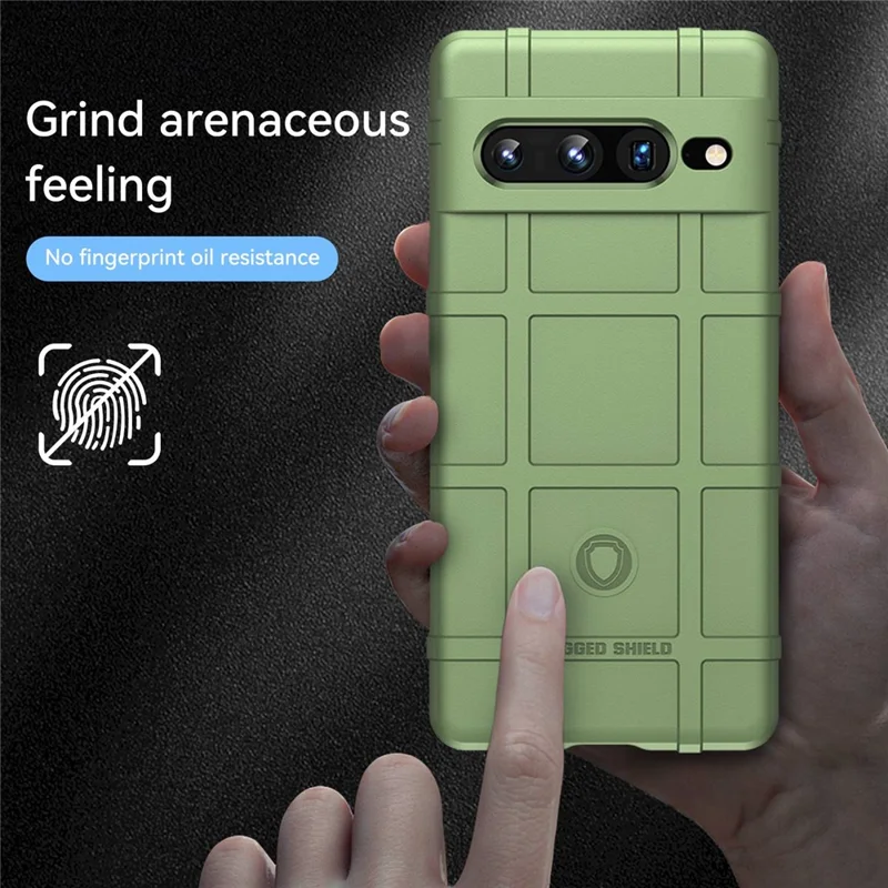 For Google Pixel 7 Pro 5G Rugged Square Grid Texture TPU Cover Shockproof Protective Phone Case - Green