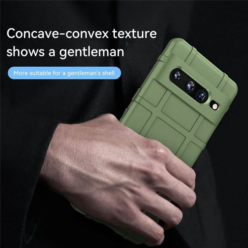 For Google Pixel 7 Pro 5G Rugged Square Grid Texture TPU Cover Shockproof Protective Phone Case - Green