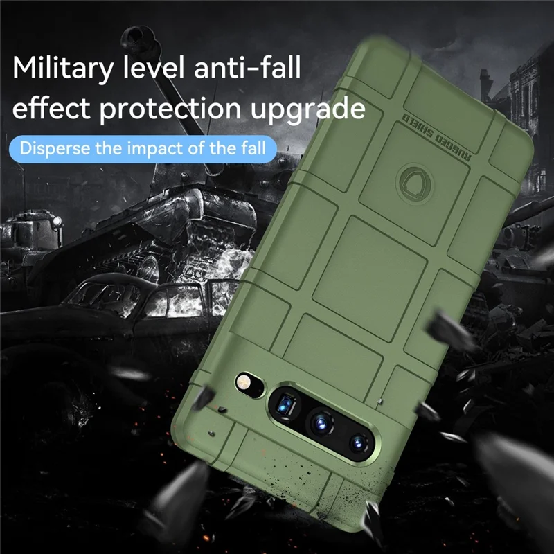 For Google Pixel 7 Pro 5G Rugged Square Grid Texture TPU Cover Shockproof Protective Phone Case - Green