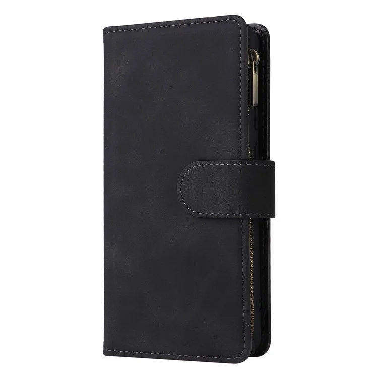 For Google Pixel 7 5G Multiple Card Slots Zipper Pocket PU Leather Stand Case Magnetic Clasp Drop-proof Phone Wallet Cover - Black
