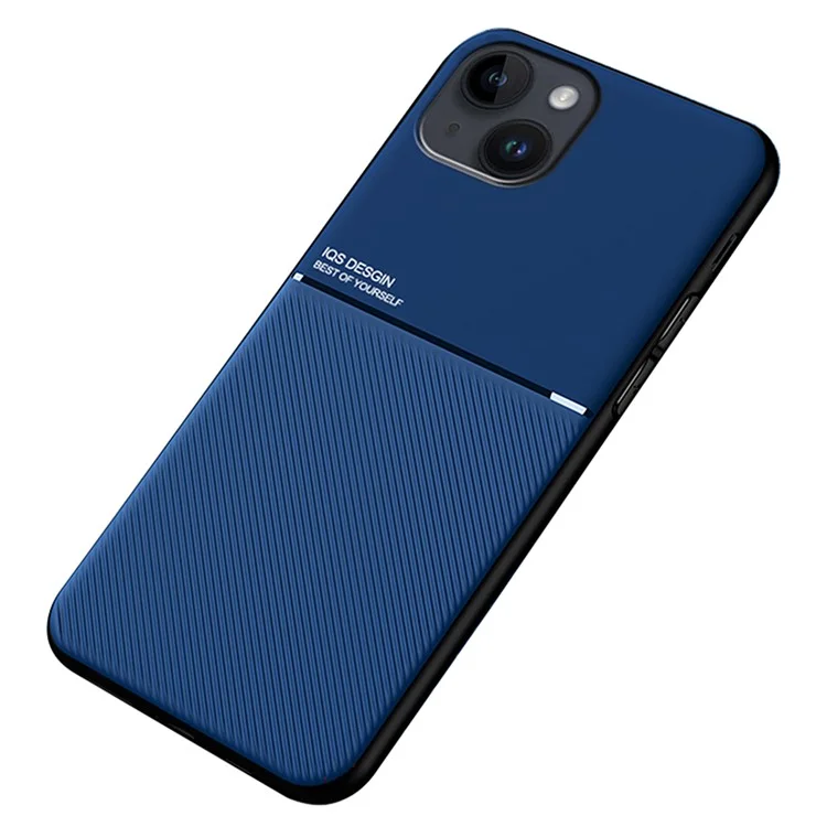 Para Iphone 14 Líneas Impresas Case de Teléfono PU Leather+TPU Cubierta Anti-drop Con Hoja de Metal Incorporada - Azul