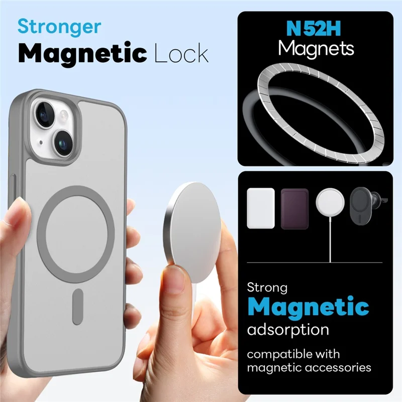 NORTHJO For iPhone 14 Plus Case Compatible with MagSafe Translucent Matte Shockproof Phone Cover with Tempered Glass Film - Grey