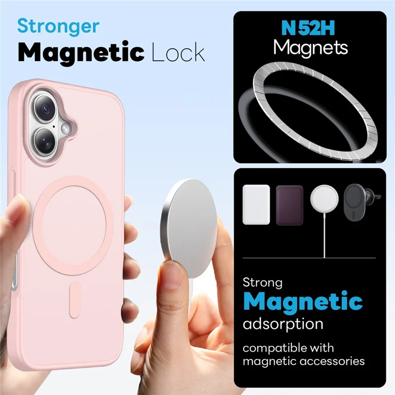 NORTHJO For iPhone 16 Case Compatible with MagSafe Translucent Matte Shockproof Phone Cover with Tempered Glass Film - Pink