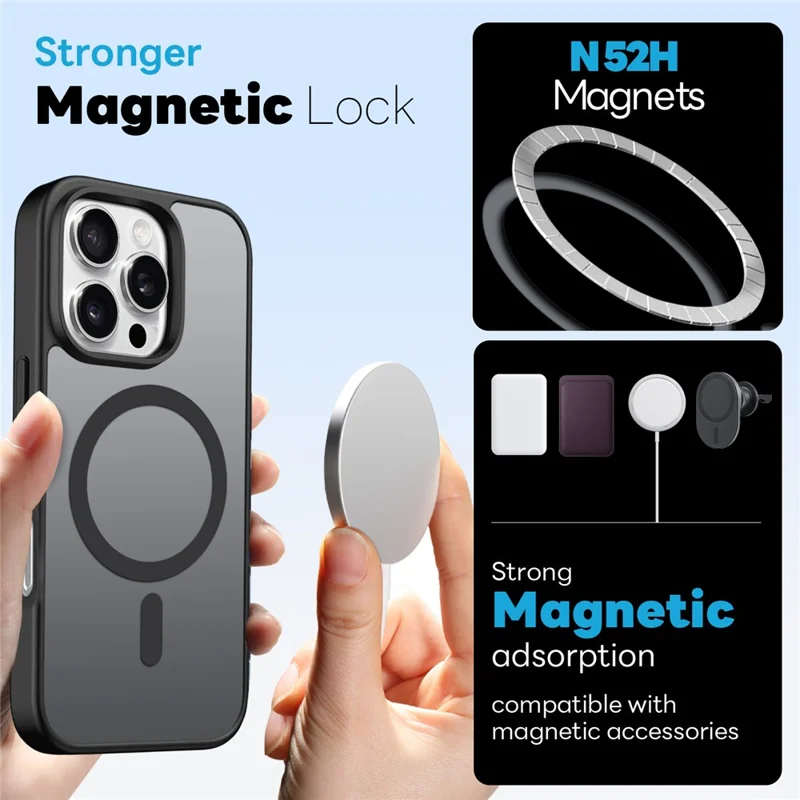 NORTHJO For iPhone 16 Pro Max Case Compatible with MagSafe Translucent Matte Shockproof Phone Cover with Tempered Glass Film - Black
