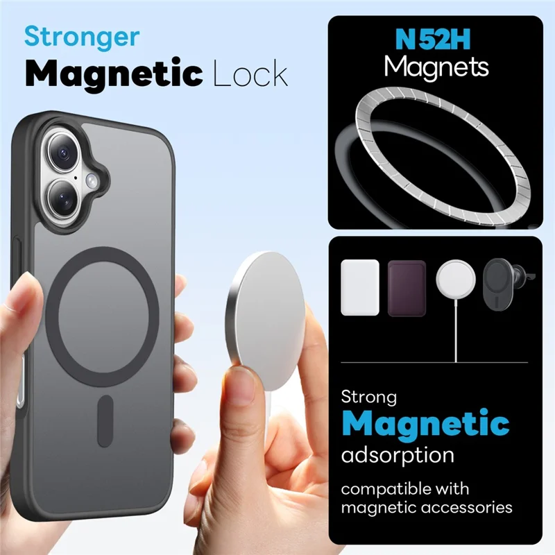 NORTHJO For iPhone 17 Case Compatible with MagSafe Translucent Matte Shockproof Phone Cover with Tempered Glass Film - Black