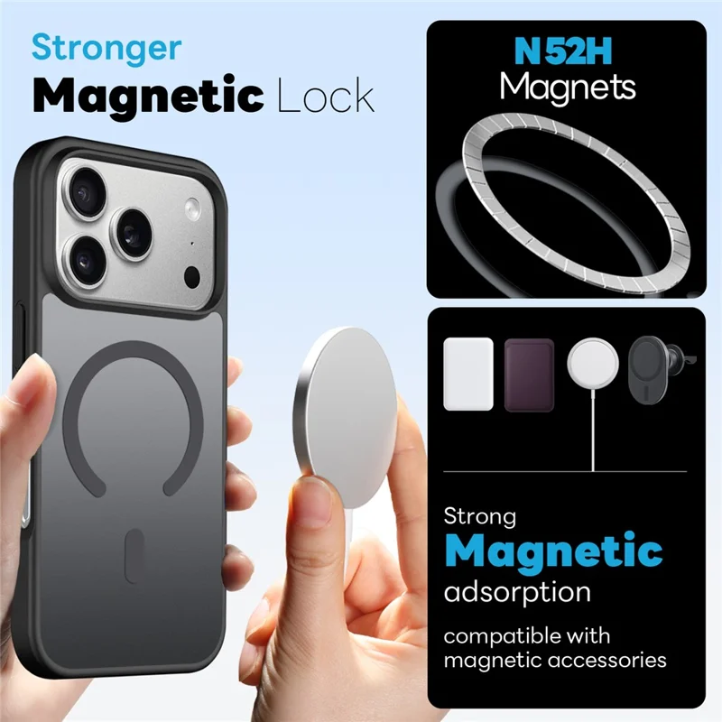 NORTHJO For iPhone 17 Pro Case Compatible with MagSafe Translucent Matte Shockproof Phone Cover with Tempered Glass Film - Black