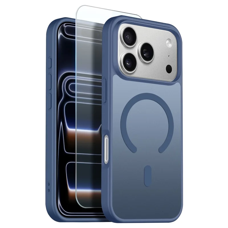 NORTHJO For iPhone 17 Pro Max Case Compatible with MagSafe Translucent Matte Shockproof Phone Cover with Tempered Glass Film - Blue
