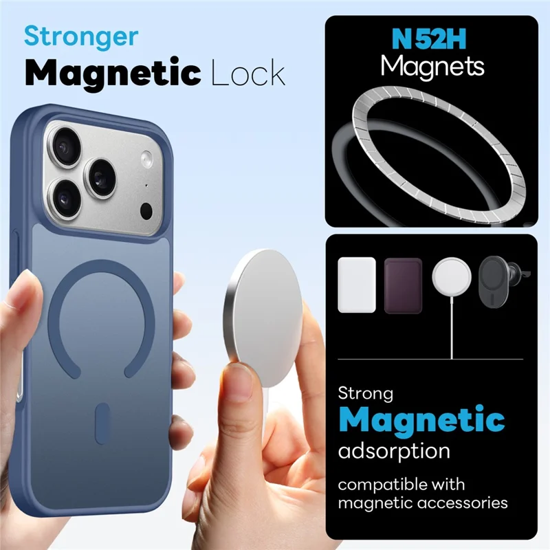 NORTHJO For iPhone 17 Pro Max Case Compatible with MagSafe Translucent Matte Shockproof Phone Cover with Tempered Glass Film - Blue