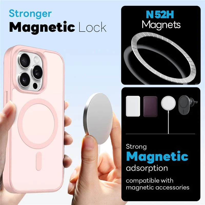 NORTHJO For iPhone 14 Pro Magnetic Case Translucent Matte Shockproof Phone Cover Set with Front Screen Protector + Lens Film - Pink