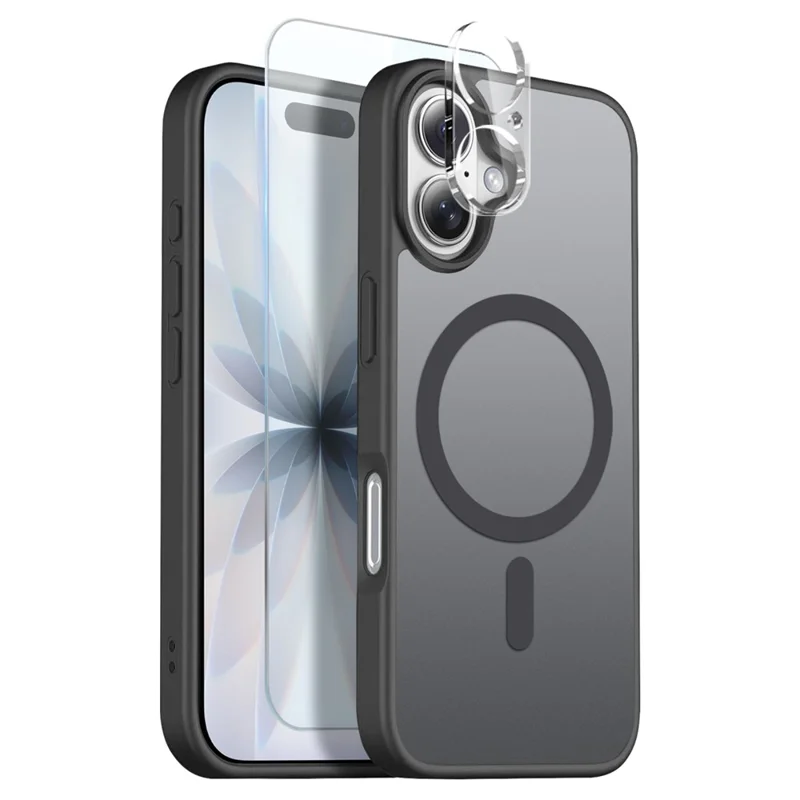 NORTHJO For iPhone 17 Magnetic Case Translucent Matte Shockproof Phone Cover Set with Front Screen Protector + Lens Film - Black