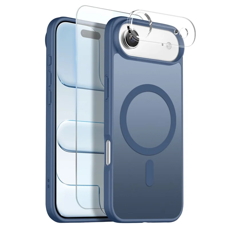 NORTHJO For iPhone Air Magnetic Case Translucent Matte Shockproof Phone Cover Set with Front Screen Protector + Lens Film - Blue