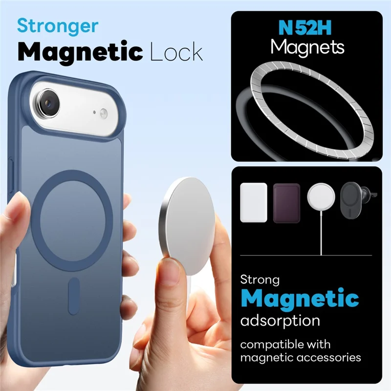 NORTHJO For iPhone Air Magnetic Case Translucent Matte Shockproof Phone Cover Set with Front Screen Protector + Lens Film - Blue