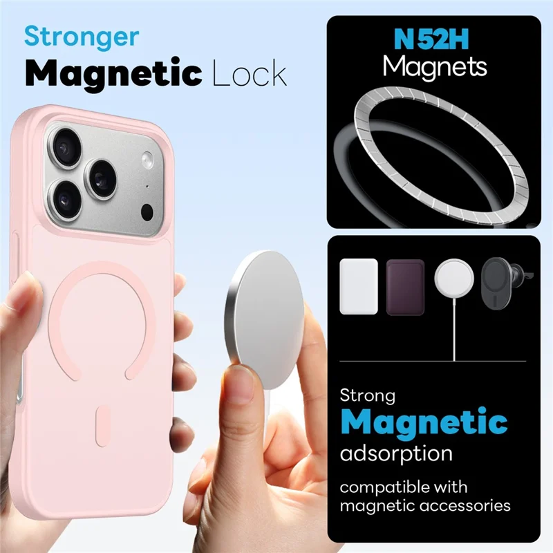 NORTHJO For iPhone 17 Pro Magnetic Case Translucent Matte Shockproof Phone Cover Set with Front Screen Protector + Lens Film - Pink