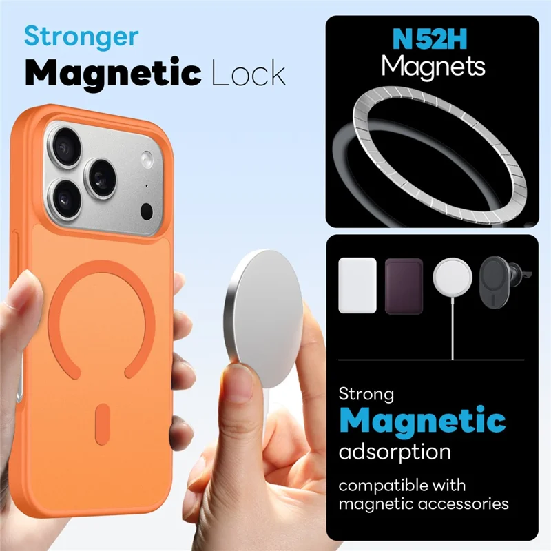 NORTHJO For iPhone 17 Pro Max Magnetic Case Translucent Matte Shockproof Phone Cover Set with Front Screen Protector + Lens Film - Orange