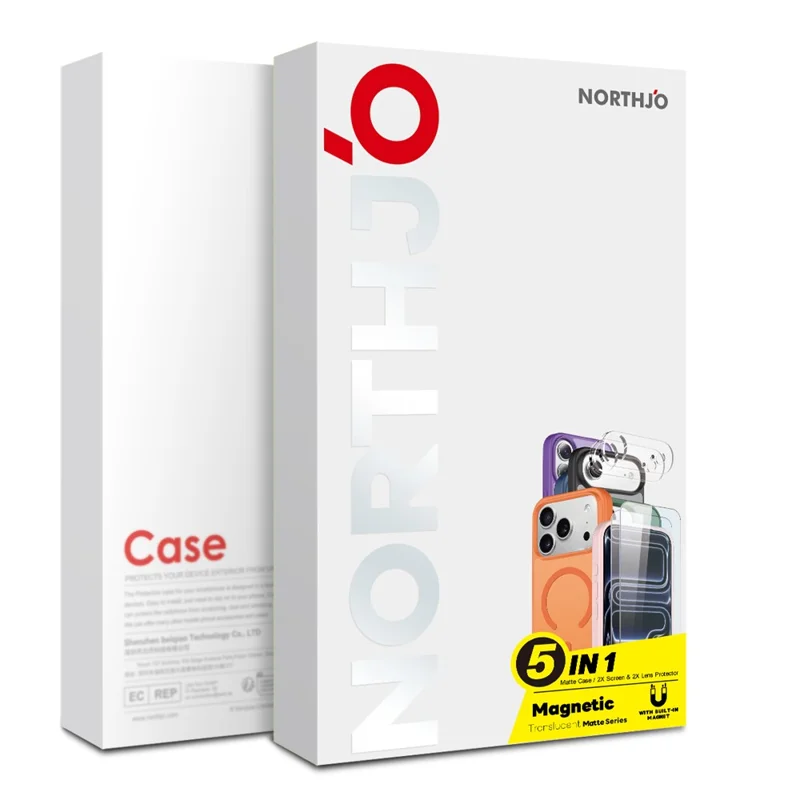 NORTHJO 5 in 1 Set for iPhone 14 Plus Magnetic Case Translucent Matte Shockproof Phone Cover with 2 Front Screen Protector + 2 Lens Film - Black