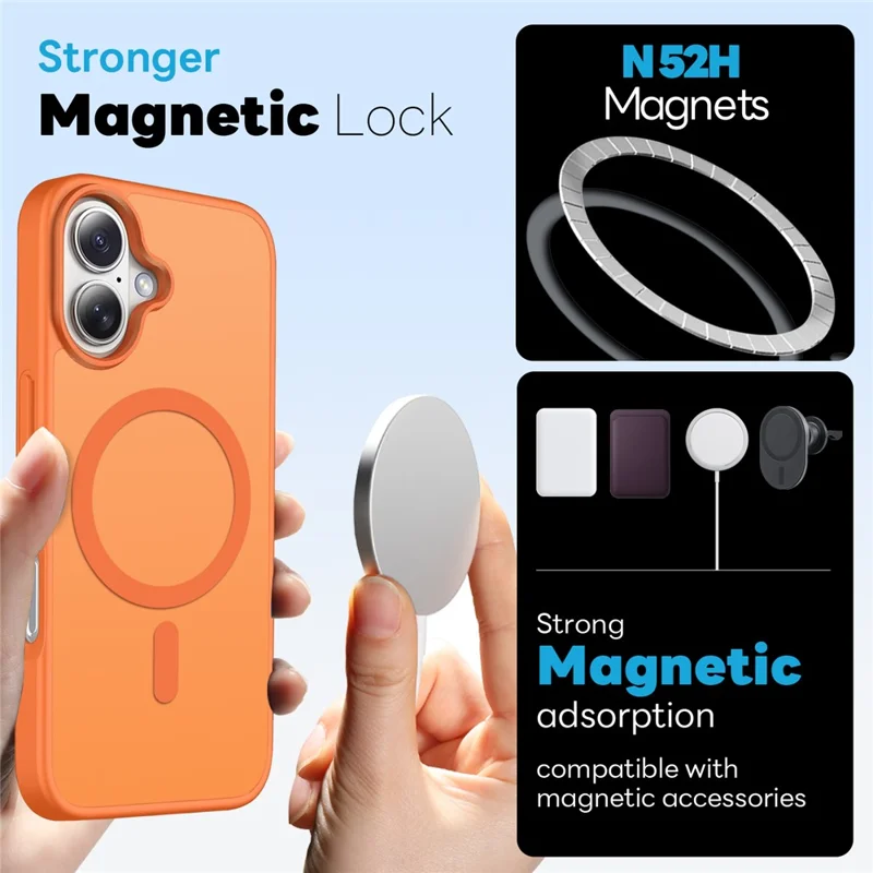 NORTHJO 5 in 1 Set for iPhone 16 Plus Magnetic Case Translucent Matte Shockproof Phone Cover with 2Pcs Front Screen Protector + 2Pcs Lens Film - Orange