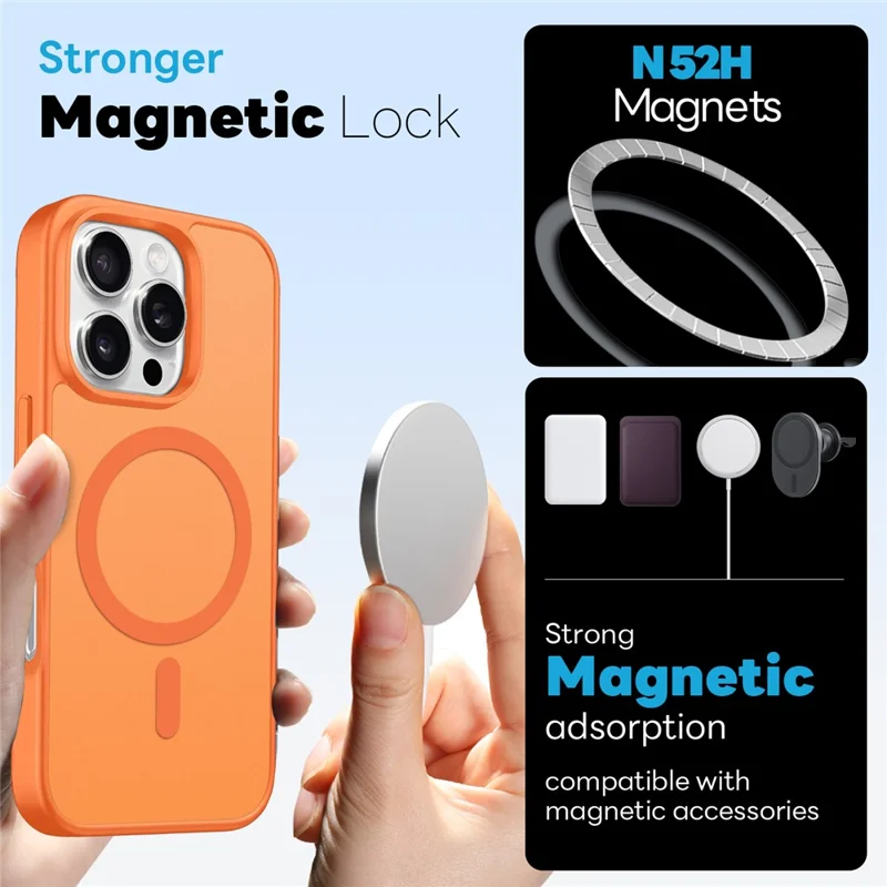 NORTHJO 5 in 1 Set for iPhone 16 Pro Magnetic Case Translucent Matte Shockproof Phone Cover with 2Pcs Front Screen Protector + 2Pcs Lens Film - Orange