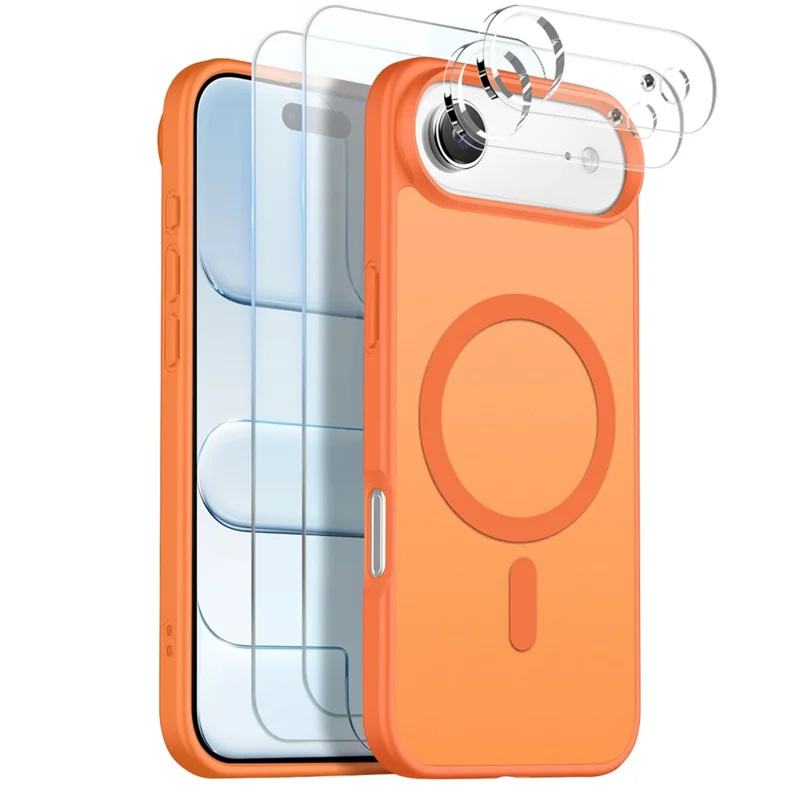 NORTHJO 5 in 1 Set for iPhone Air Magnetic Case Translucent Matte Shockproof Phone Cover with 2Pcs Front Screen Protector + 2Pcs Lens Film - Orange