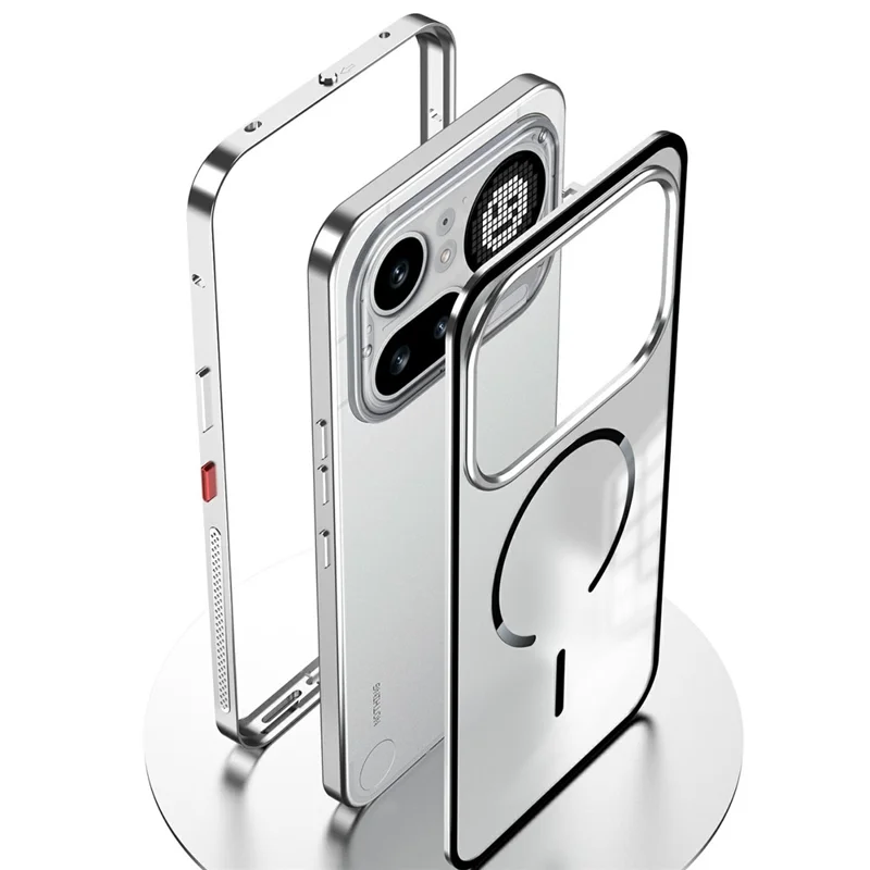 For Nothing Phone (4a) Pro Magnetic Case Aluminium Alloy PC Matte Phone Cover Pop-Up Snap Lock - Silver