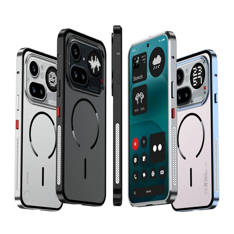 For Nothing Phone (4a) Pro Magnetic Case Aluminium Alloy PC Matte Phone Cover Pop-Up Snap Lock - Silver