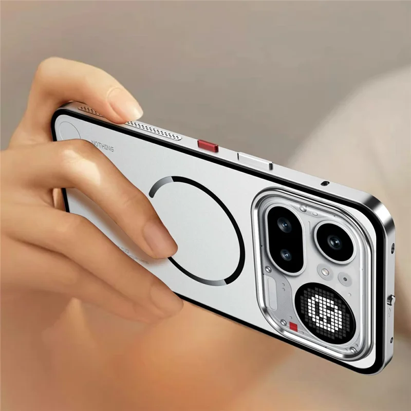 For Nothing Phone (4a) Pro Magnetic Case Aluminium Alloy PC Matte Phone Cover Pop-Up Snap Lock - Silver