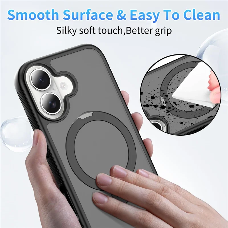 For iPhone 17 Magnetic Case Matte TPU Shockproof Phone Cover with Kickstand and Tempered Glass - Black