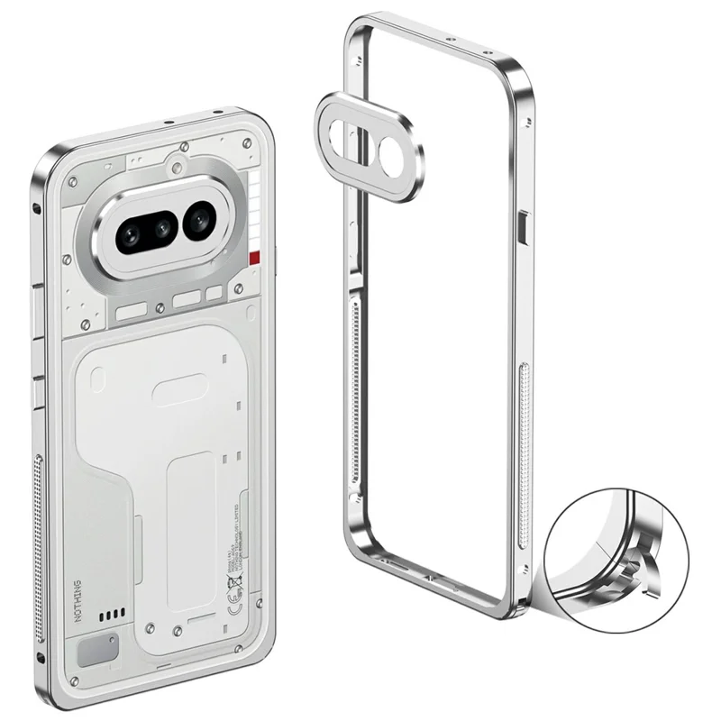 For Nothing Phone (4a) Bumper Cases Metal Frame Heat Dissipation Cover with Lens Protector - Silver