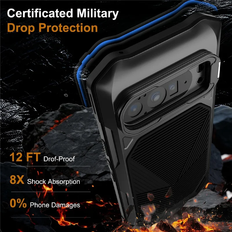 Magnetic Case For Google Pixel 10 Pro  /  10  /  9 Pro  /  9 Military Grade Shockproof Metal Silicone Cover with Lens Frame Kickstand - Black