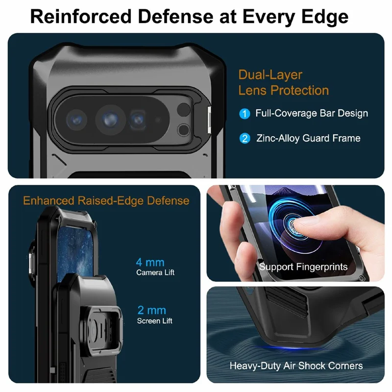 Magnetic Case For Google Pixel 10 Pro  /  10  /  9 Pro  /  9 Military Grade Shockproof Metal Silicone Cover with Lens Frame Kickstand - Black