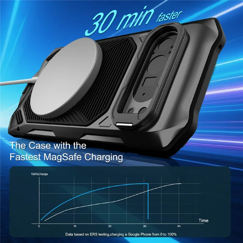 Magnetic Case For Google Pixel 10 Pro  /  10  /  9 Pro  /  9 Military Grade Shockproof Metal Silicone Cover with Lens Frame Kickstand - Black