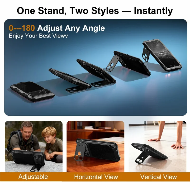 For iPhone 17 Pro Max Magnetic Case Military Grade Shockproof Metal Silicone Cover with Lens Frame Kickstand - Black