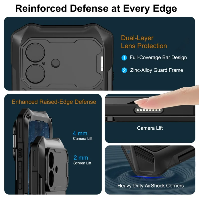 For iPhone 17 Magnetic Case Military Grade Shockproof Metal Silicone Cover with Lens Frame Kickstand - Black