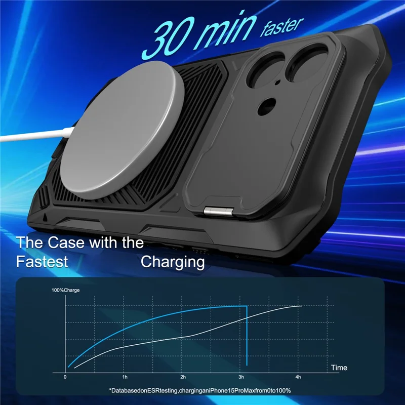 For iPhone 17 Magnetic Case Military Grade Shockproof Metal Silicone Cover with Lens Frame Kickstand - Black