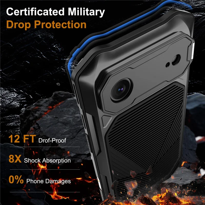 For iPhone Air Magnetic Case Military Grade Shockproof Metal Silicone Cover with Lens Frame Kickstand - Black