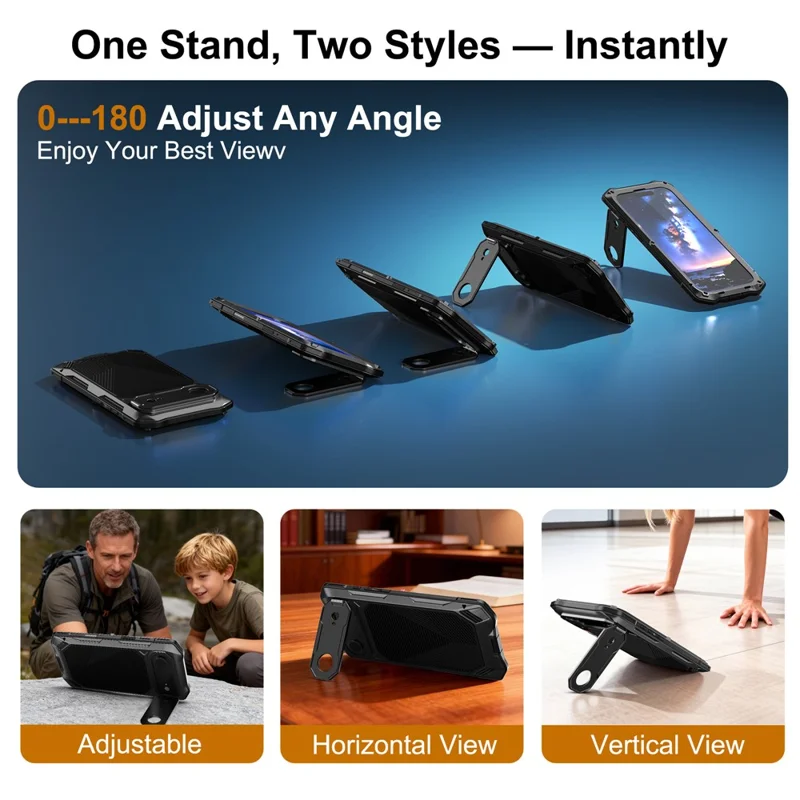 For iPhone Air Magnetic Case Military Grade Shockproof Metal Silicone Cover with Lens Frame Kickstand - Black