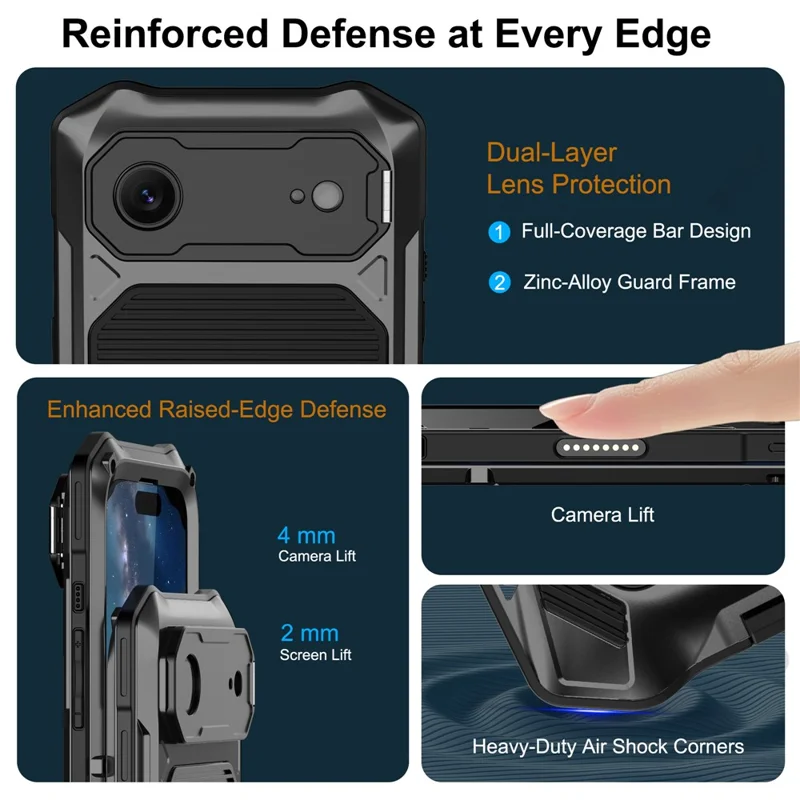 For iPhone Air Magnetic Case Military Grade Shockproof Metal Silicone Cover with Lens Frame Kickstand - Black