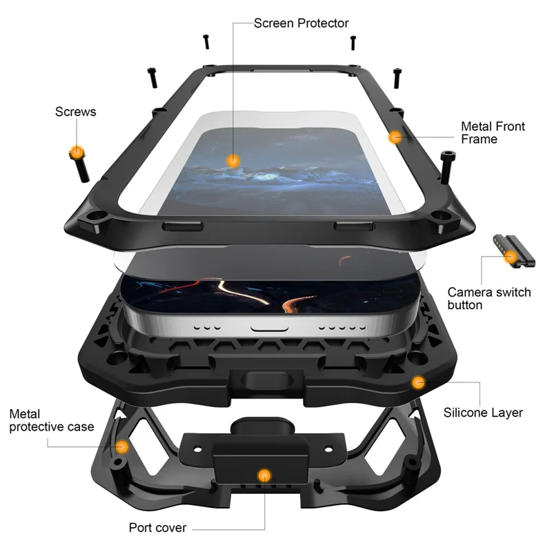 For iPhone Air Magnetic Case Military Grade Shockproof Metal Silicone Cover with Lens Frame Kickstand - Black