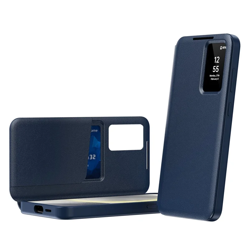Cover per Samsung Galaxy A57 5G con Portatessere e Finestra Smart View in Pelle - Blu Zaffiro