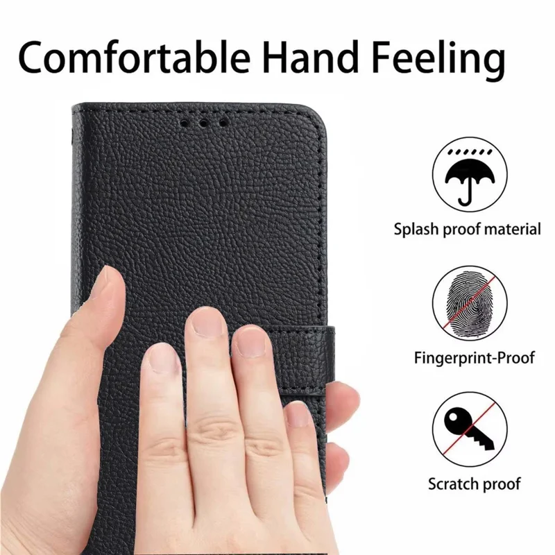 For Google Pixel 11 Pro XL Wallet Case Litchi Texture Leather Flip Cover with Card Slots and Hand Strap - Black