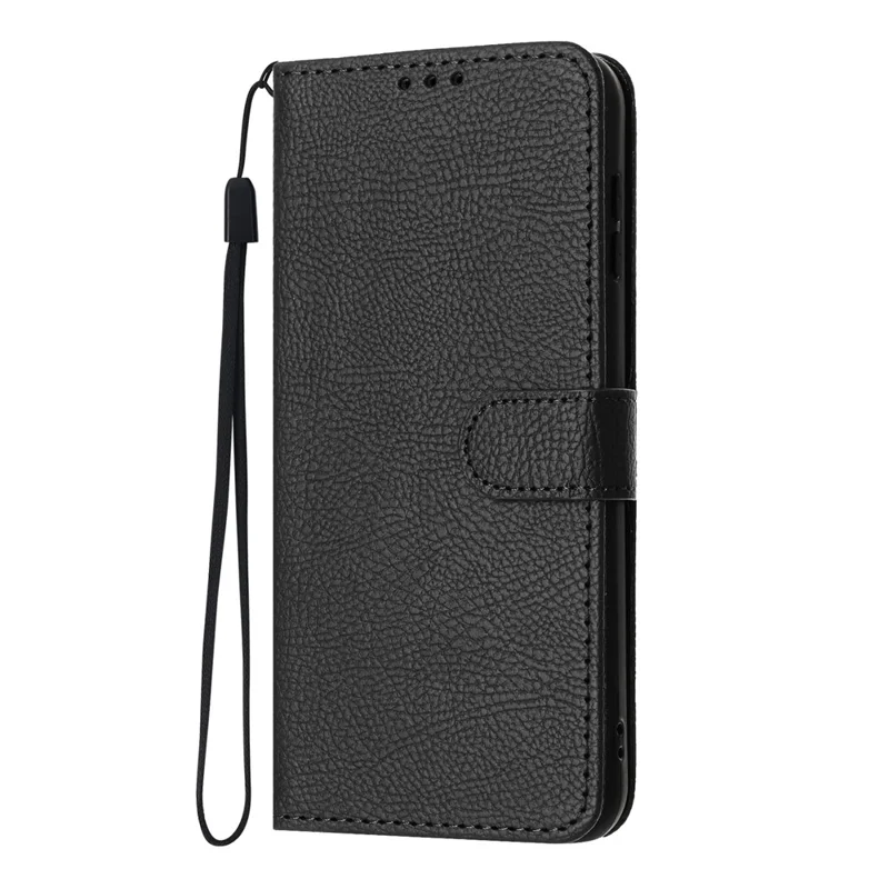 For Google Pixel 11 Pro XL Wallet Case Litchi Texture Leather Flip Cover with Card Slots and Hand Strap - Black