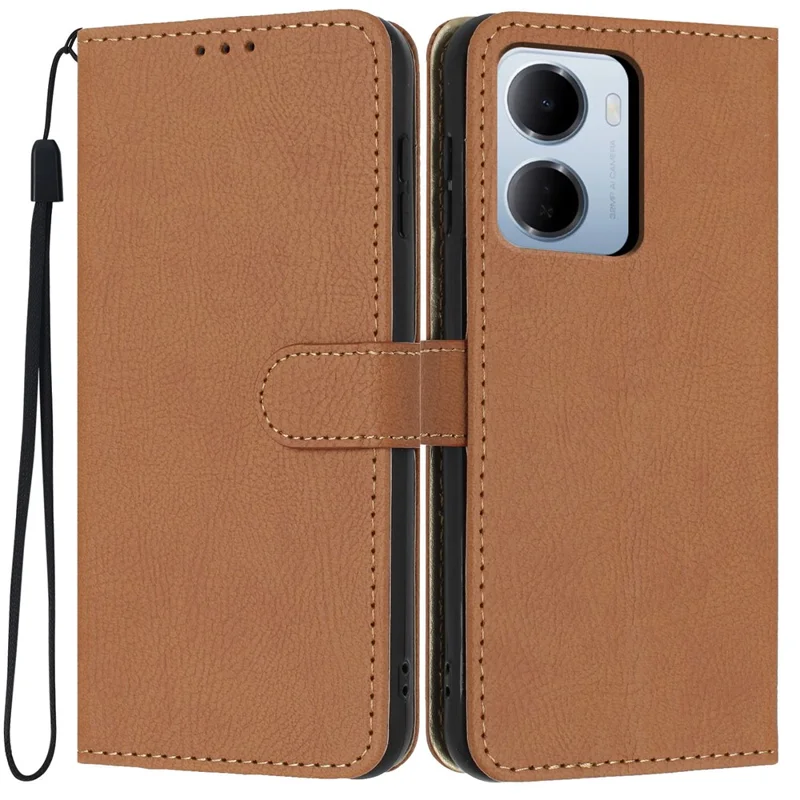 For Xiaomi Redmi 15a 5G Wallet Case Litchi Texture Leather Flip Cover with Card Slots and Hand Strap - Brown